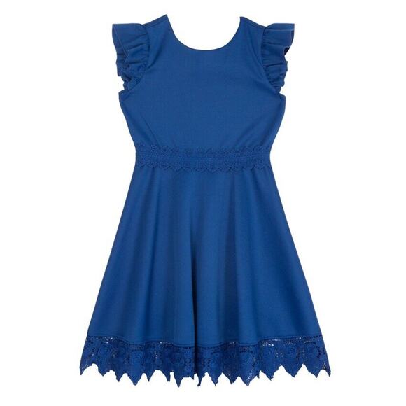 Rare Editions Big Girl's Size 8 - Flutter Sleeve - Royal - Crochet Skater Dress - Picture 2 of 11